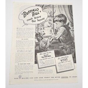 Vicks Vaporub Vintage Print Ad 1930s Cold Relief Medical Cowboy & Indians